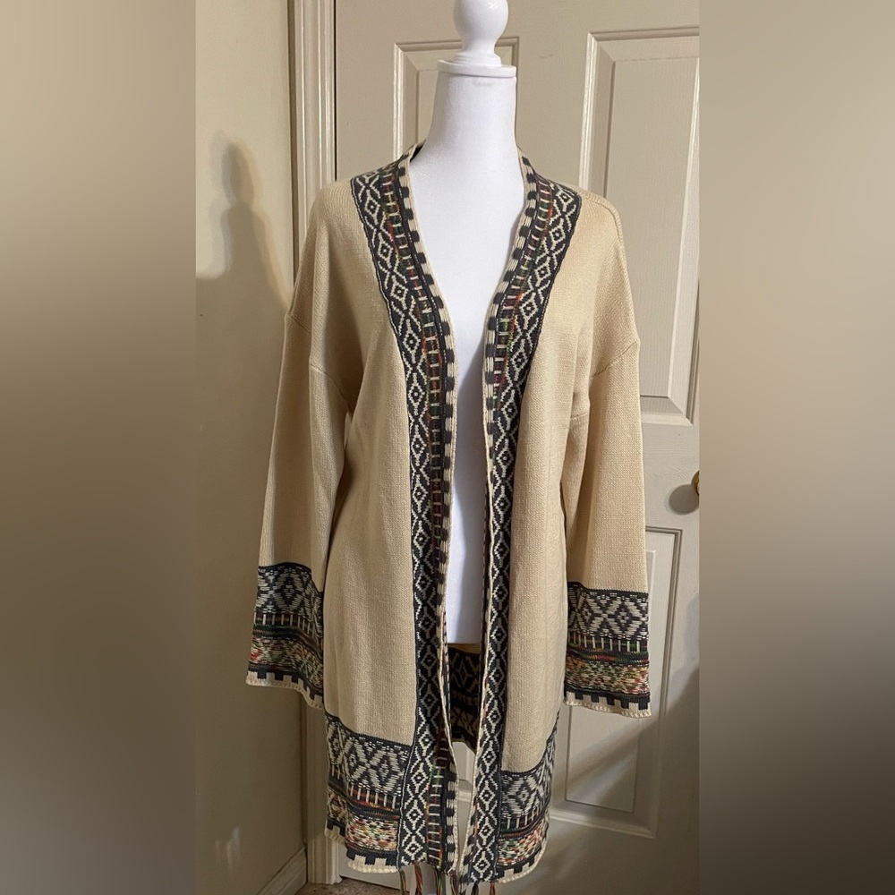 Boho / Aztec / Western Duster - Cardigan Sweater-Cream-Plus Size-NWOT